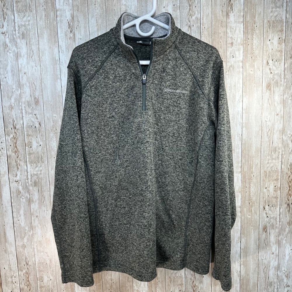 Eddie Bauer Mens Heathered Gray Pullover 1/4 Zip Long Sleeve Sweater Size Large